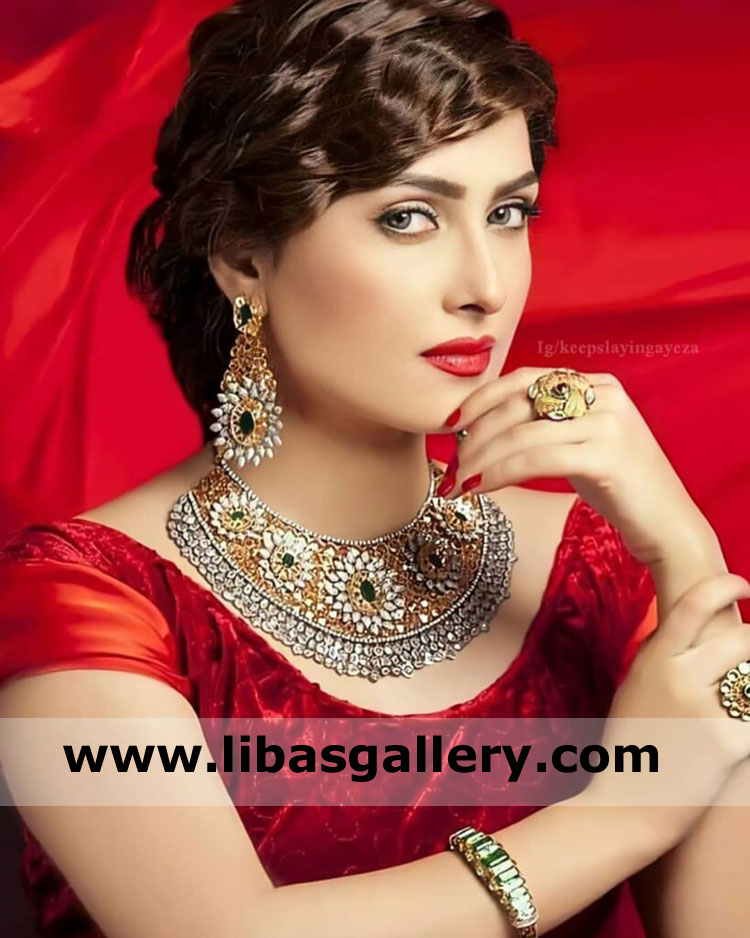 Ayeza khan cool mood in hammer made beautiful bridal jewellery for nikah walima earrings necklace gold plated buy online leeds london uk