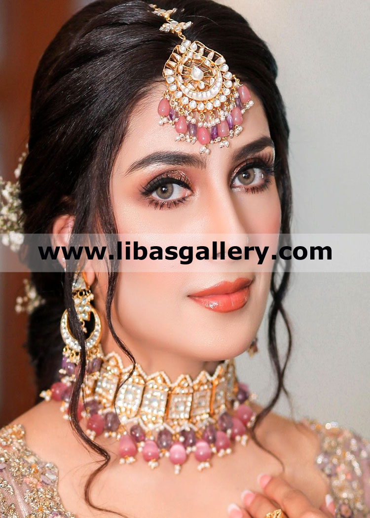 Graceful wedding jewellery set for nikah and walima day ayeza khan beauty queen pakistan choker earrings tika 925 sterling silver hand made dubai saudi arabia qatar