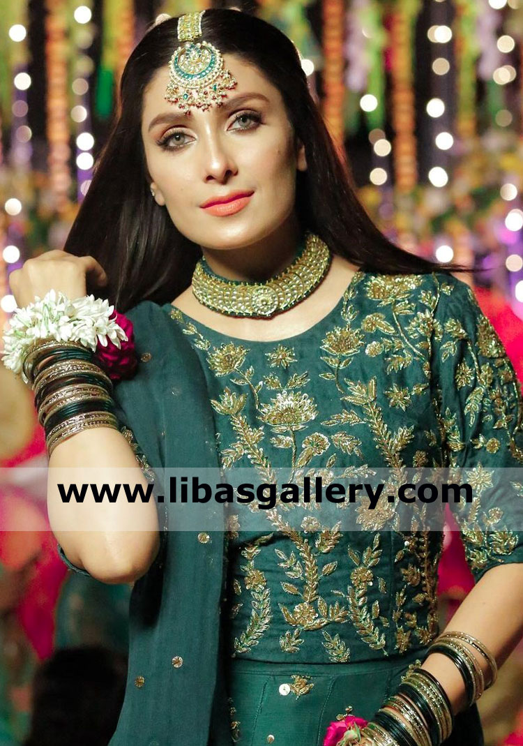 Emerald green and ruby red gold plated 925 sterling wedding jewellery design ayeza khan fresh face girl wearing order online france switzerland germany