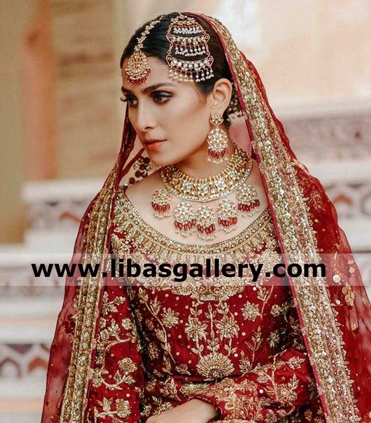 Ayeza khan in fascinating bridal jewellery set nikah walima day heavy type stones pearl zircons 925 sterling silver hand made set qatar kuwait saudi arabia