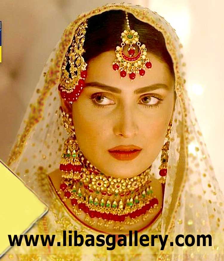 Ayeza khan in latest trendy jewellery set design as shy dulhan begum of nikah barat walima minutes gold plated fancy set switzerland uk south africa