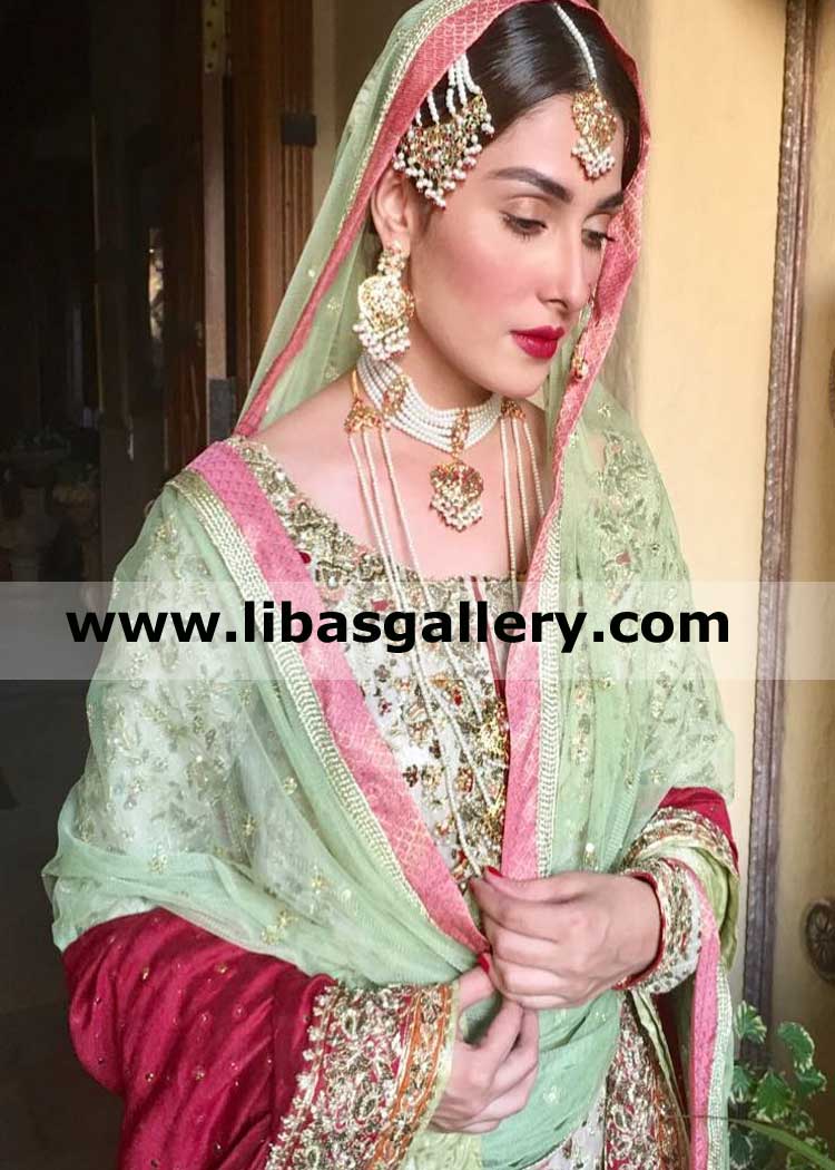 light weight amazing pakistani bridal jewellery set ayeza khan wearing rani haar tika jhumer earrings fresh real pearls dubai qatar usa
