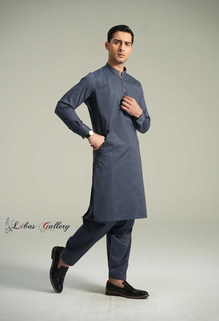 Prussian Blue Kameez Shalwar Suit in Cotton premium quality for men to wear on weddings and festive occasion London New York Sugarland USA