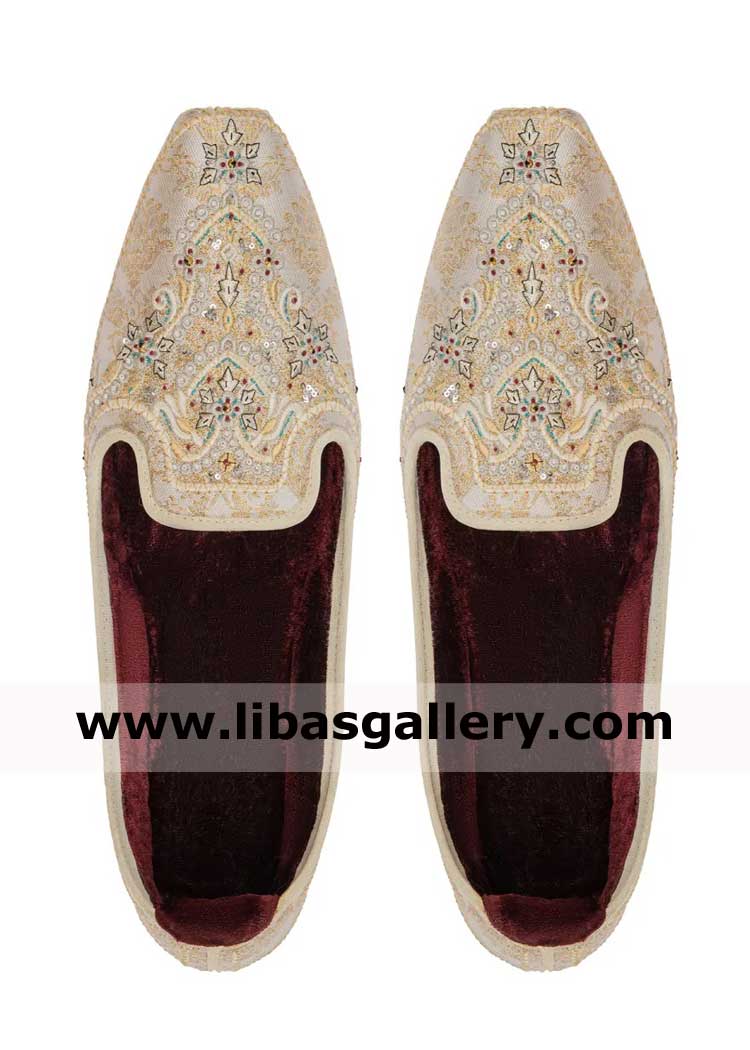 Khussa for men in Smoke Gold color foot relax | Groom Wedding khussa with embroidery pattern Sharjah Dubai Abu dhabi UAE