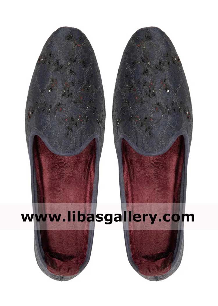 Midnight Blue Men Embroidered Wedding Khussa best pedicure solution for Groom | Men Khussa latest Collection France Germany Qatar Midnight Blue Men Embroidered Wedding Khussa best pedicure solution for Groom | Men Khussa latest Collection France Germany Qatar
