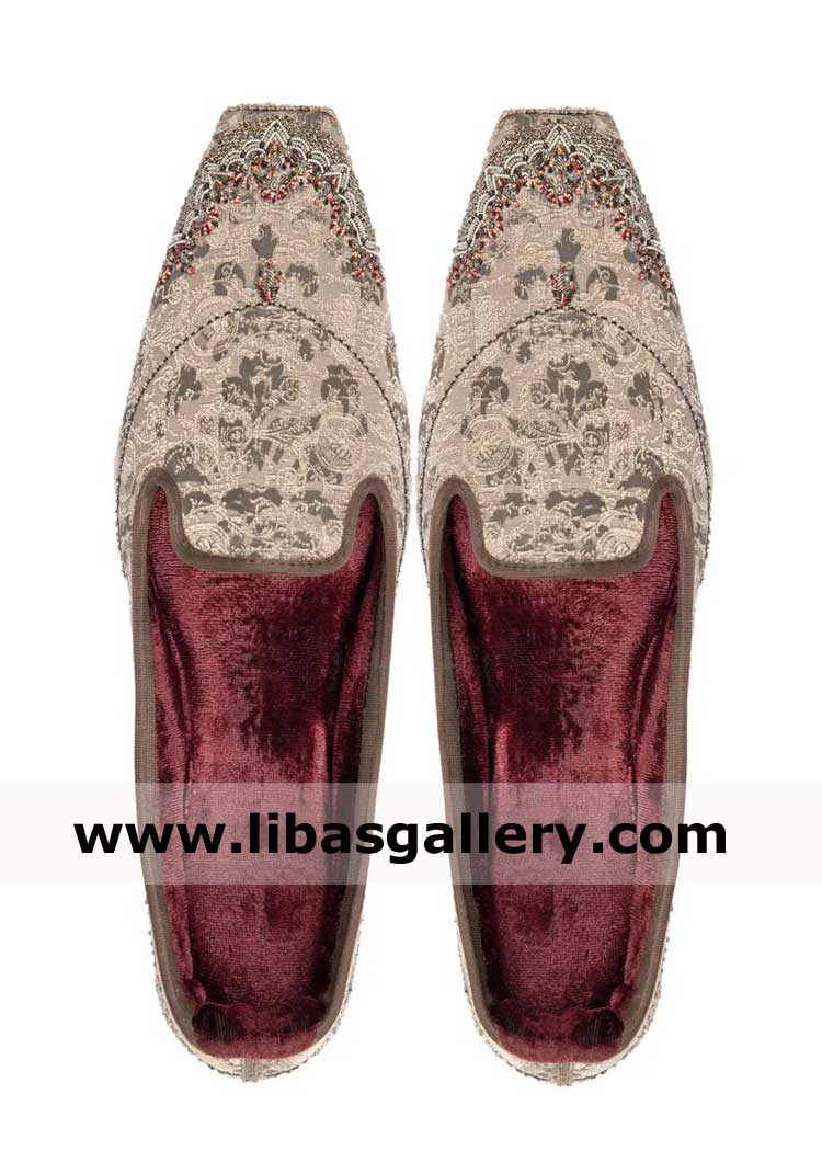 Men Khussa stone grey color for Wedding day hand embellished by kora beads red stones highly comfort for foot pedicure Saudi Arabia Qatar Kuwait Men Khussa stone grey color for Wedding day hand embellished by kora beads red stones highly comfort for foot pedicure Saudi Arabia Qatar Kuwait