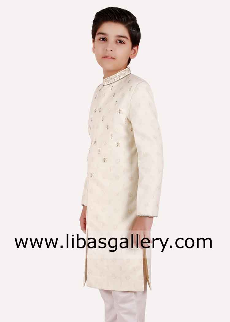 adorable kids boys sherwani in cream color ready to ship worldwide by express courier asia europe australia