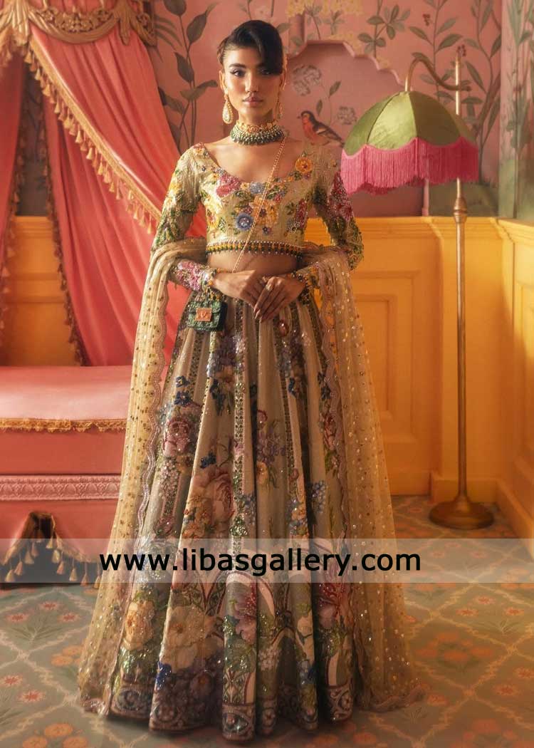 lehenga choli with vibrant summer blooms for day light mehndi event 