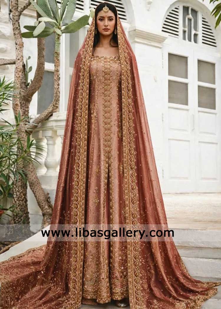Majestic maroon bridal peshwas with dhaka pants hand embellished for wedding-Pakistani Bridal Dresses New York USA