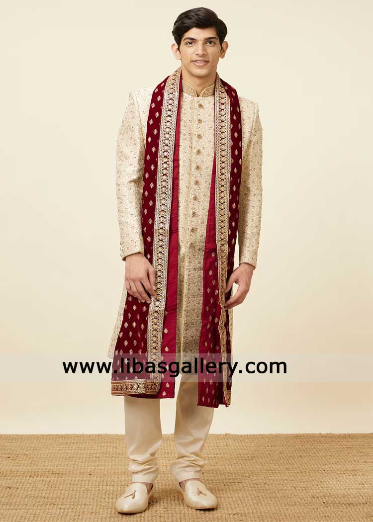 Maroon embroidered groom shawl for sherwani, Maroon shawl for men with traditional embroidery Maroon embroidered groom shawl for sherwani, Maroon shawl for men with traditional embroidery