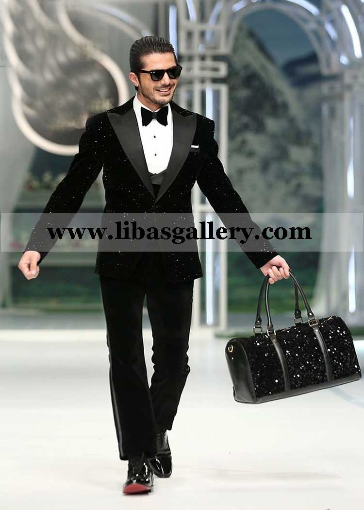 black velvet tuxedo with cut dana work heavy paired with waistcoat and velvet pants south africa europe asia usa australia