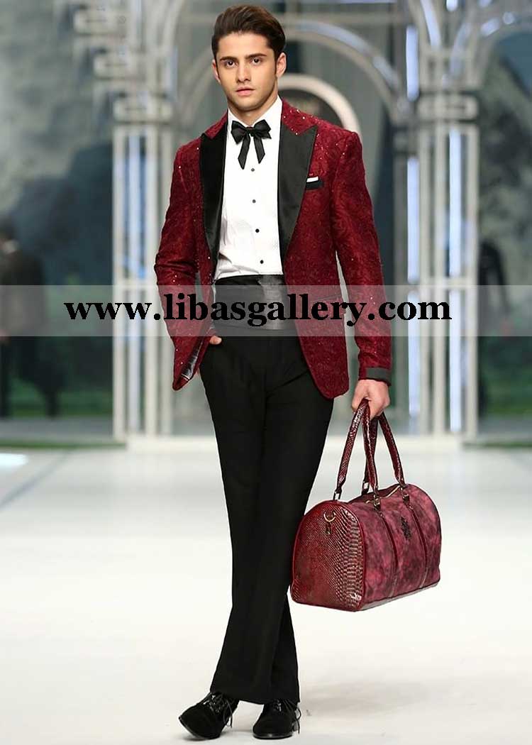 Red velvet sequins shower tuxedo with bell bottom iran china japan singapore