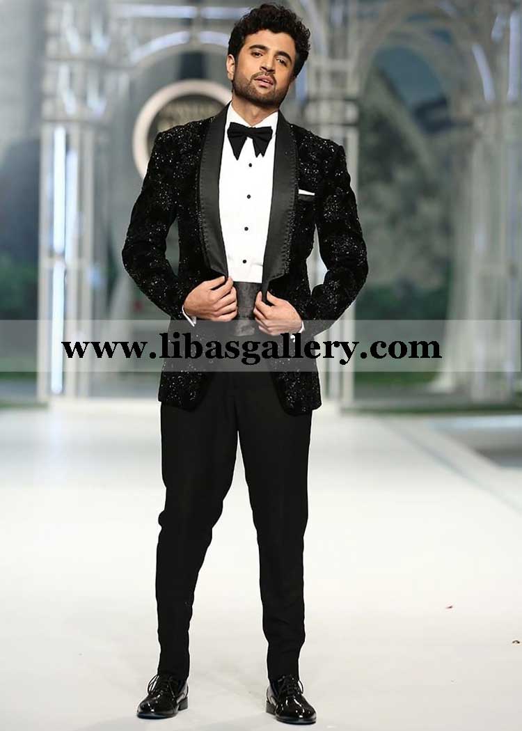 black velvet tuxedo Satin Lapel paired with Straight Cut armani Pants pintex shirt and bow france japan germany australia england