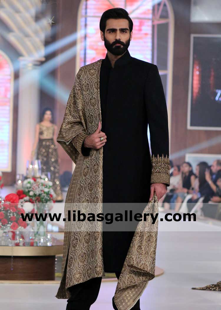 Gold Jamawar Royal Prince Style Groom Marriage Shawl Hasnain Lehri BCW Order online Wedding Shawl now Saffron Walden Salford Salisbury UK