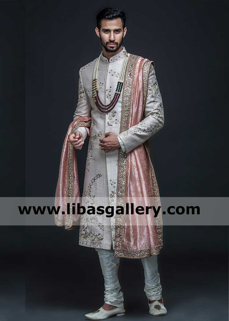 Pink Hand Embellished Royal type Jamawar Men Wedding Shawl to Enjoy your Special Nikah Barat with Family and Friends Montreal Toronto Calgary Canada