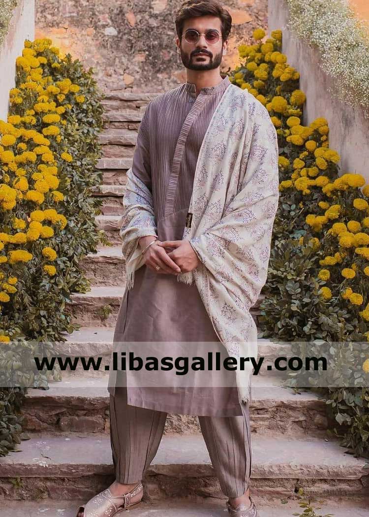 Men Gorgeous Block Printed Shawl for Wedding Events like Nikah Sangeet and Mehndi Mehfil to wear on Sherwani and Kurta suit Halifax London Markham Canada