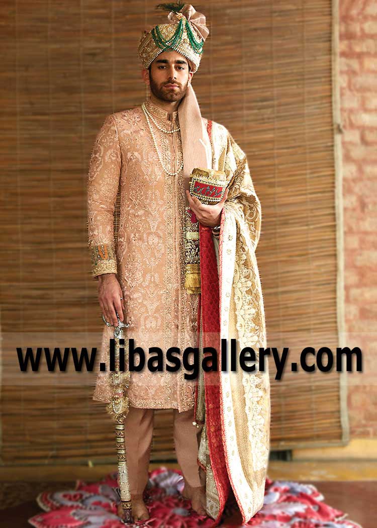 Wedding Shawl for Groom made in rich Atlas Jamawar for Nikah Barat Unique Look with Sherwani and accessories Norway Qatar Saudi Arabia UK USA