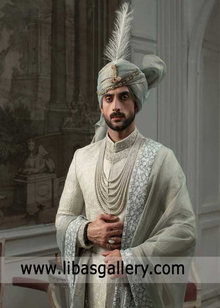 Mist regal presence groom wedding turban for nikah to wear on sherwani with brooch and jewelry string UK USA Canada Dubai Australia