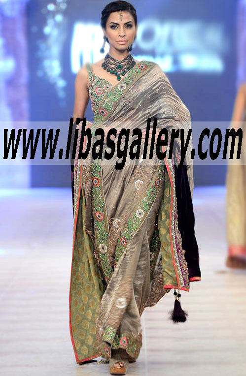 Nickie Nina Sarees Pakistani Saree Designer Nickie Nina Saree Indian Saree Pakistani Sarees Banarsi Silk Saree from PFDC L`Oreal Paris Bridal Week lincolnwood Illinois Traditional Saree Dresses IL USA