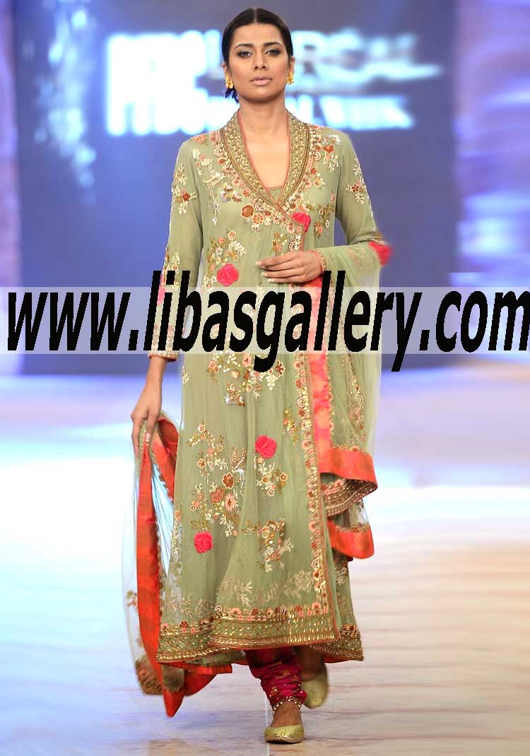 angrakha pishwas dress for special occasion in a subtle stylish fashion with halter collar and churidar uk usa canada uae