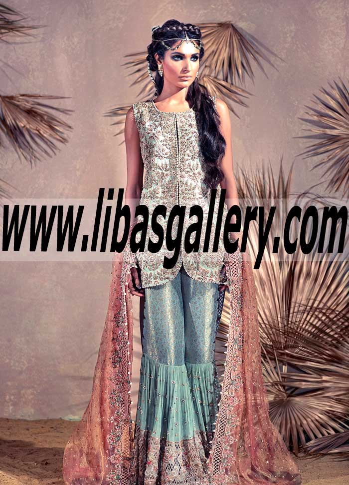 Umsha by Uzma Babar Pakistani wedding gharara, Umsha by Uzma Babar bridal gharara, Classic gharara and traditional lucknow gharara Vestal New York NY US