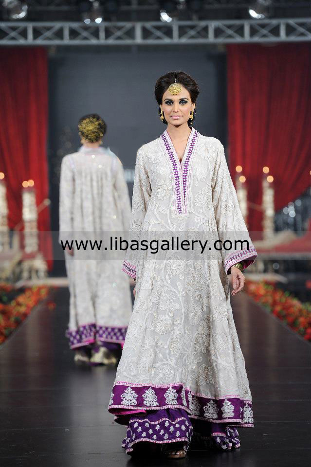 White Anarkali Femi Umer Sayeed Deepak Perwani Maria B HSY High Fashion Bridal Wear PARTY Wear Haute Couture 