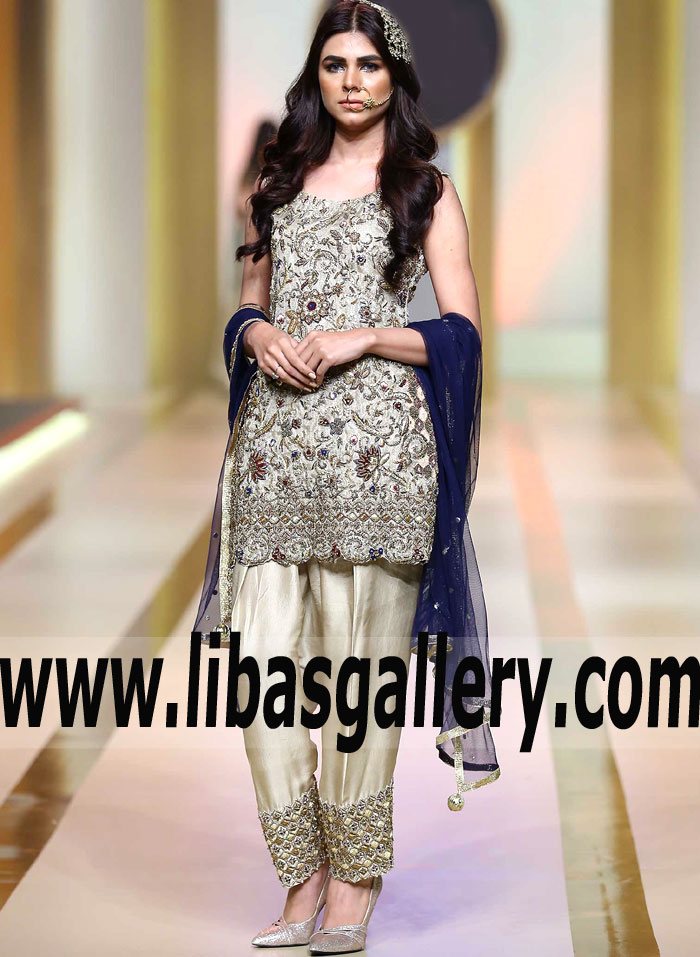 Pakistani Party Outfit For Big Occasions at QMobile HUM Bridal Couture Week Exotic Shalwar Kameez Trouser Pakistani Party Outfit For Big Occasions at QMobile HUM Bridal Couture Week Exotic Shalwar Kameez Trouser