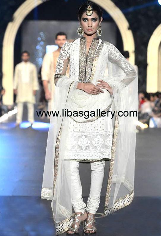 The Sensational Model AMNA ILYAS Worn Beautiful Pakistani Designer Suits Floral Patterned, Floral Embrodiery Dresses by Asifa & Nabeel at PFDC LOreal Paris Bridal Week 2013-2014 in Manchester, UK