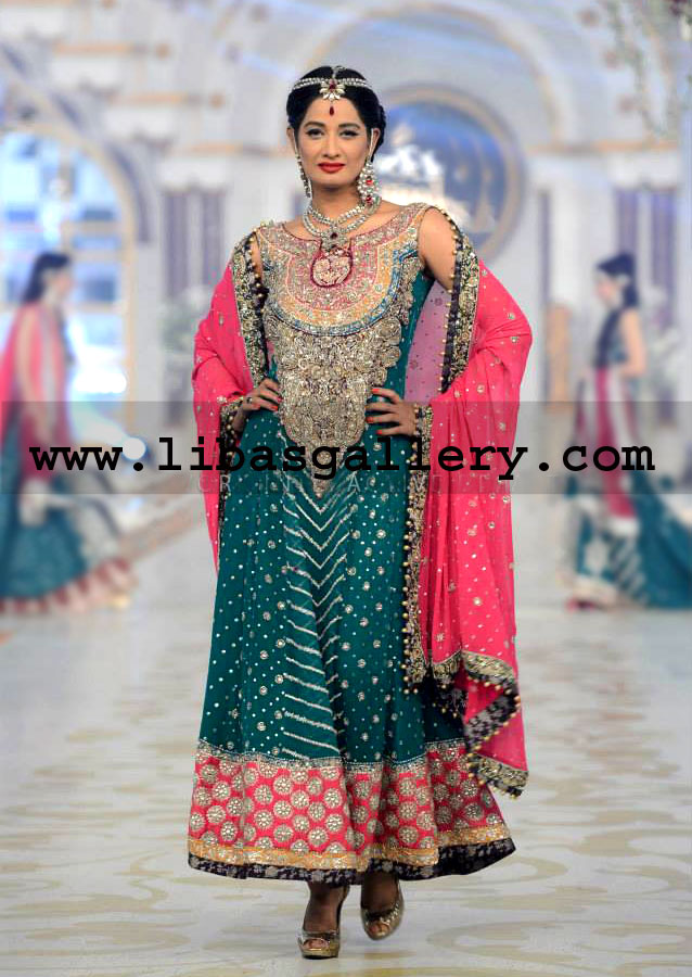 Zainab Chottani beautiful Pakistani Bridal Lehenga PBCW 2014 Bridal Lehenga Collection bridal collection Shehnai at the Pantene Bridal Couture Week 2014 in Austin Texas USA 