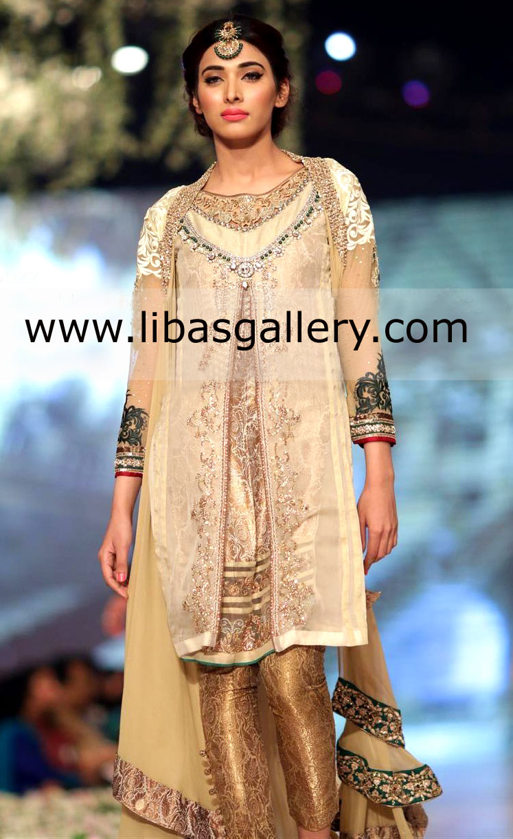 Asifa & Nabeel Floor Length Bridal Anarkali Gown for Valima Reception Pakistani Bridal Anarkali Collection Buy Online in Hobart Australia Asifa & Nabeel Dual layer Gown Collection PBCW2014