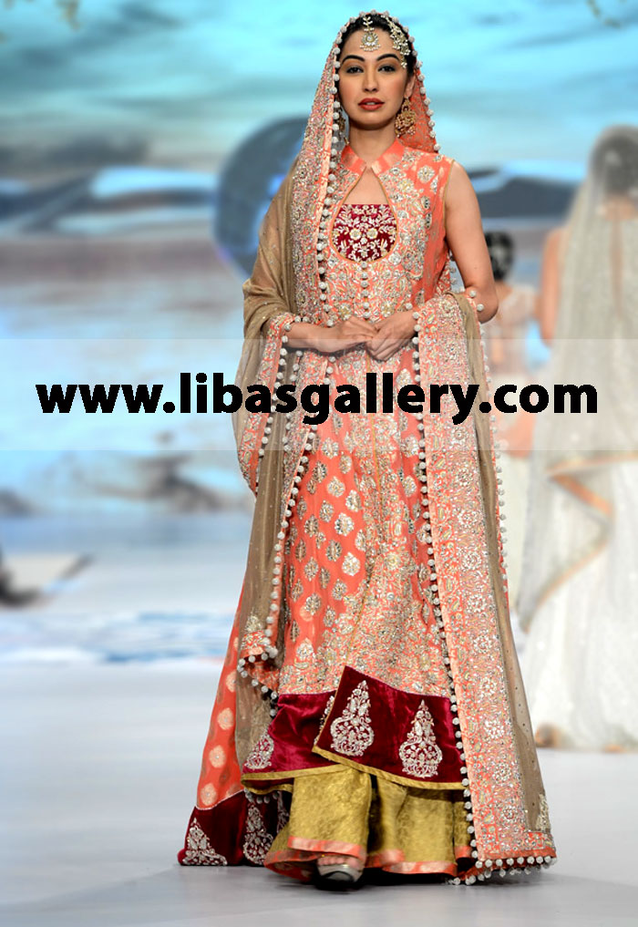 Zainab Chottani Bridals with Heavy Lehenga Montgomery AL, Zainab Chottani Bridals with Heavy Sharara Auburn AL Bridal Wear in Bridal PBCW 2014 Collection Shop Phoenix, San Diego and San Jose, USA