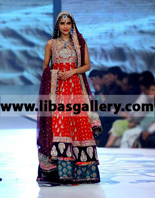 Zainab Chottani Traditional Bridal wear Lehenga Sharara Gharara at Pantene Bridal Couture Week 2014 from Zainab Chottani`s collection `Shehnai` Buy Online In Washington DC and Houston, USA