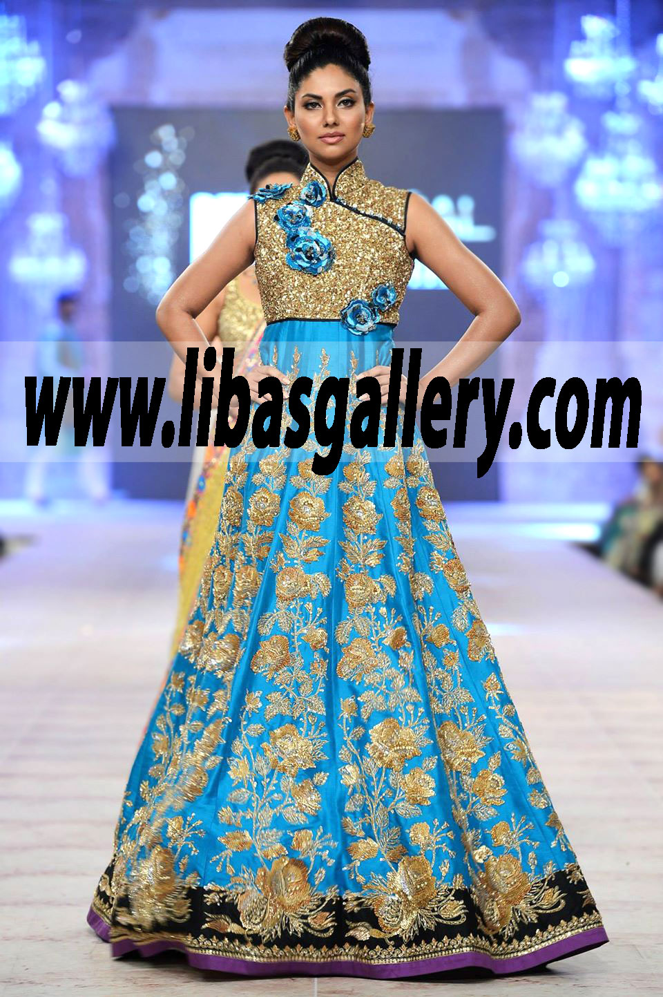 Nomi Ansari Wedding Sharara Outfit at PFDC 2014-2015 Pakistani Bridal Sharara at  PFDC L`Oreal Paris Bridal Week 2014-2015, Pakistani Bridal Sharara Images 2014-2015 Pakistani Bridal wear at PLBW. Buy Online in Los Angeles and Chicago, USA