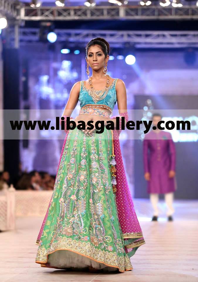 Nomi Ansari Designer Bridal Dress with Lehenga Nomi Ansari stunning Bridal Lehenga Collection Bridal Lehenga PFDC Bridal Week Pakistan 2014-2015 Shop Online in Leicester and Bradford, UK. Manchester