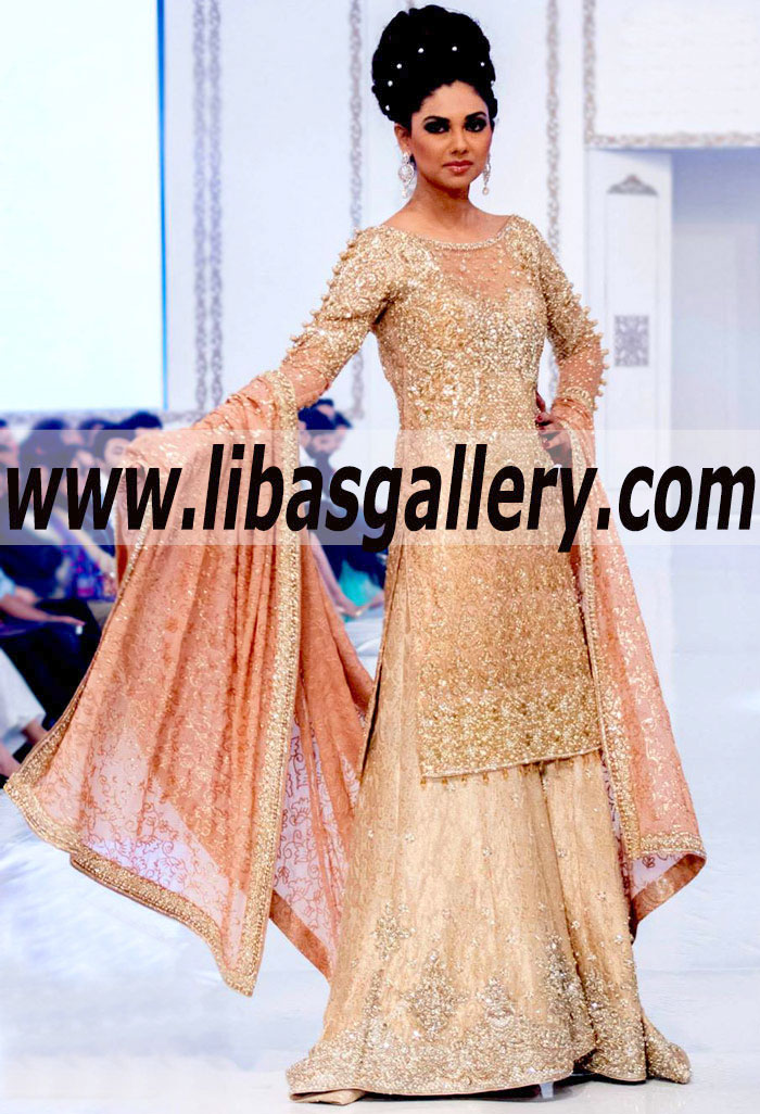 Faraz Manan online store Pakistani/Indian latest Fashion Trends Bridal Dresses in Banarsi Jawamawar Sharara online uk usa canada at Affordable Prices and Original Quality