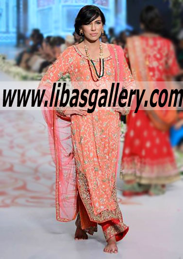 Nida Azwer Latest New Style Pakistani Clothing Fashion Outfits with Trouser Pants King Street Charleston SC Buy Online Nida Azwer Wedding Outfits at PBCW 2014 King Street Charleston SC