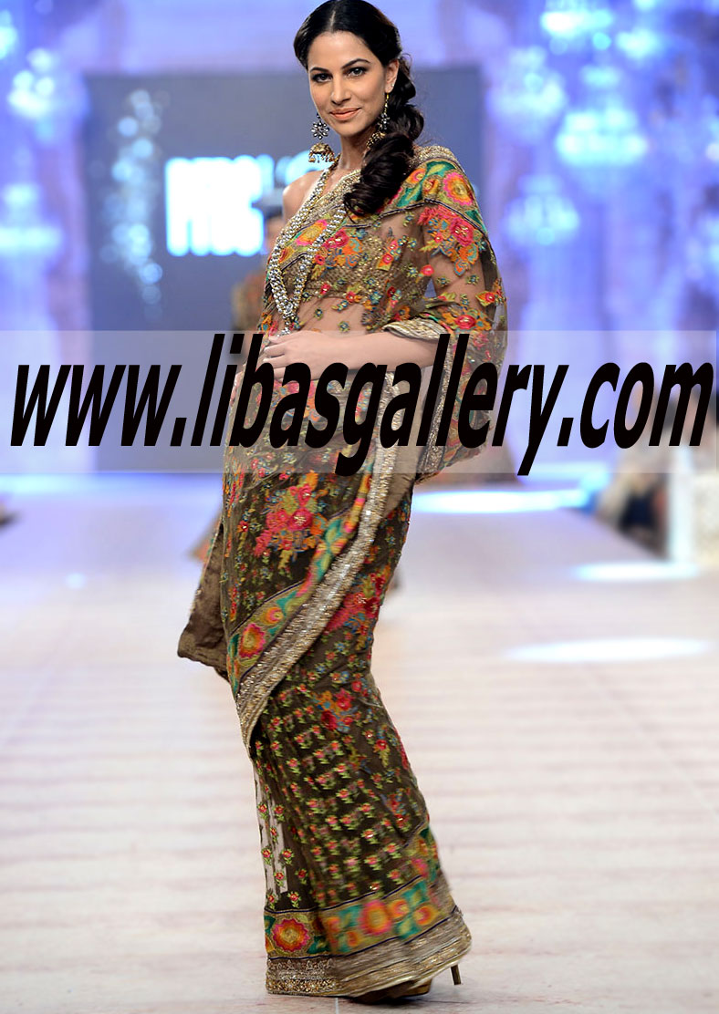 Sana Safinaz Online Shopping Latest Saree Blouse Designs 2014-2015 Sana Safinaz Saree Blouse Designs and South Indian Lehenga Choli Designs At PFDC LOreal Paris Bridal Week