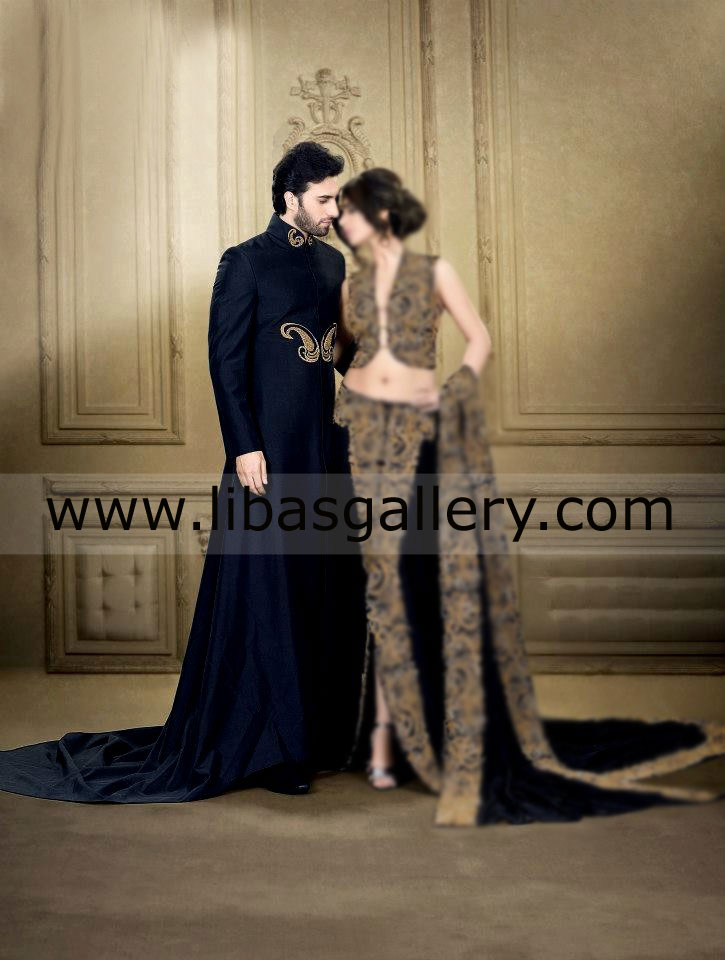 long gown style navy blue mens Designer Sherwani Embroidered for Wedding Buy Online uk usa canada