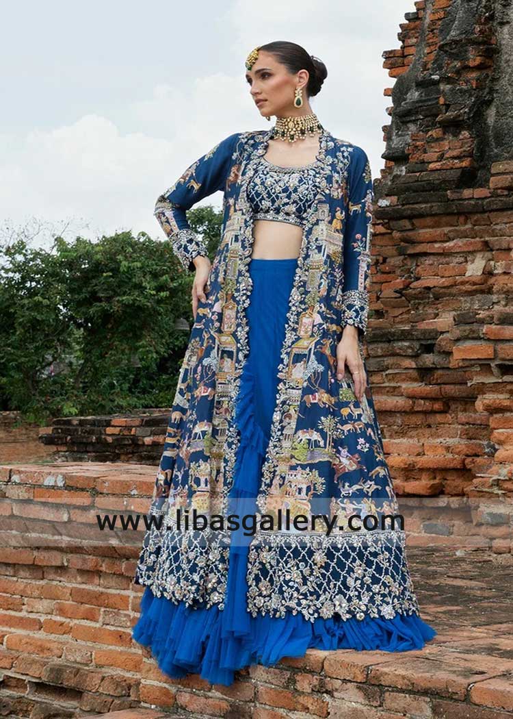 Navy blue Embroidered jacket Chicago USA women occasion wear,