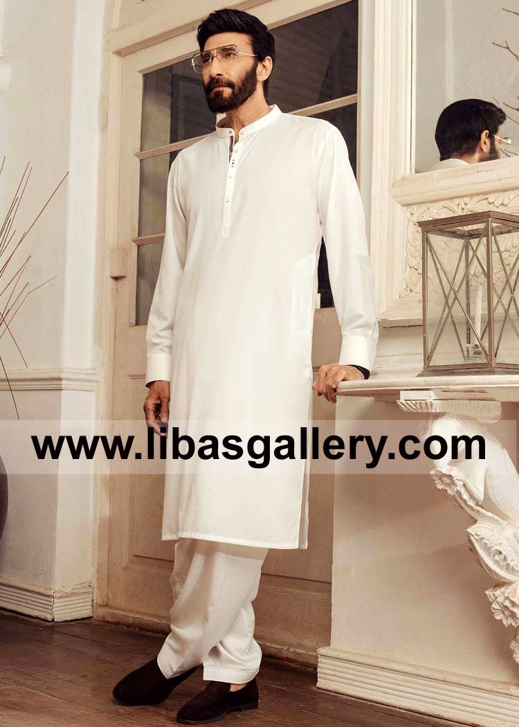 Aijaz Aslam Spotted in Off White Men Kurta Shalwar Suit for Eid by Designer in Wash and Wear soft fabric New York Chicago Sugarland Texas USA