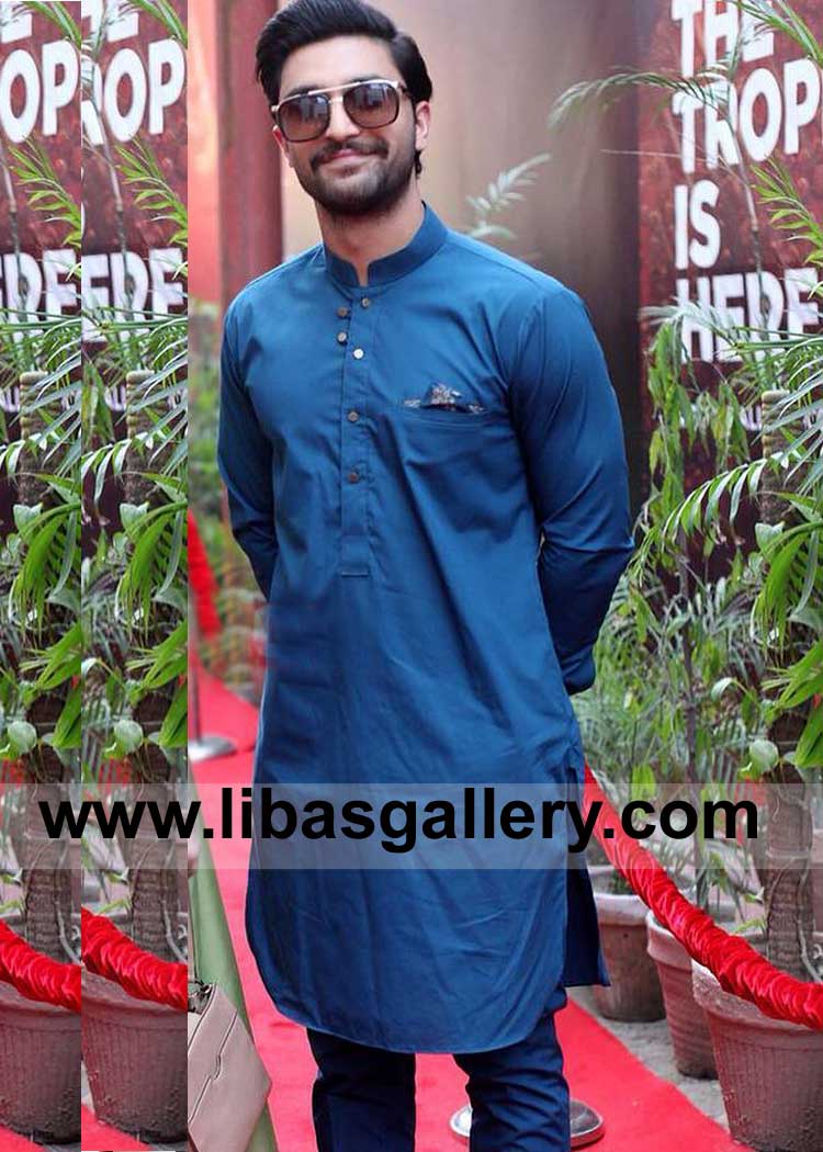 Short length Kurta for Men to Enjoy Eid and Summer Occasions paired with Pajama ahad Raza Mir smiling UK USA Canada 