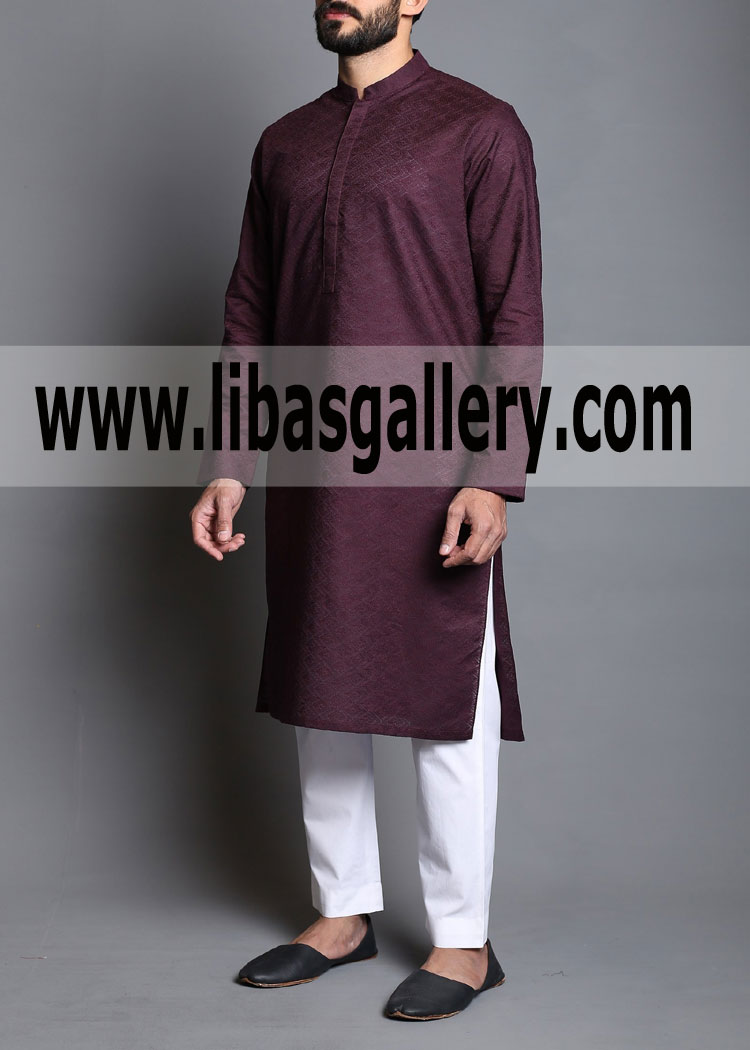 Shop plum color Pakistani kurta 2019 