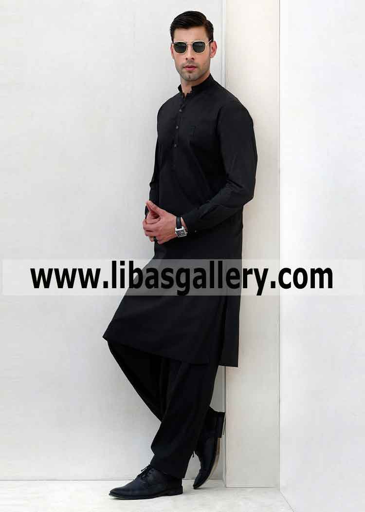 jet black nice feeling kurta shalwar new design for men buy online custom made Jeddah Riyadh Saudi Arabia