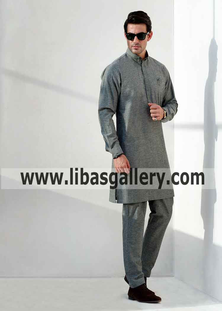 GREY SHORT LENGTH KURTA PAJAMA for young smart shy boy man to look sober southhall London UK