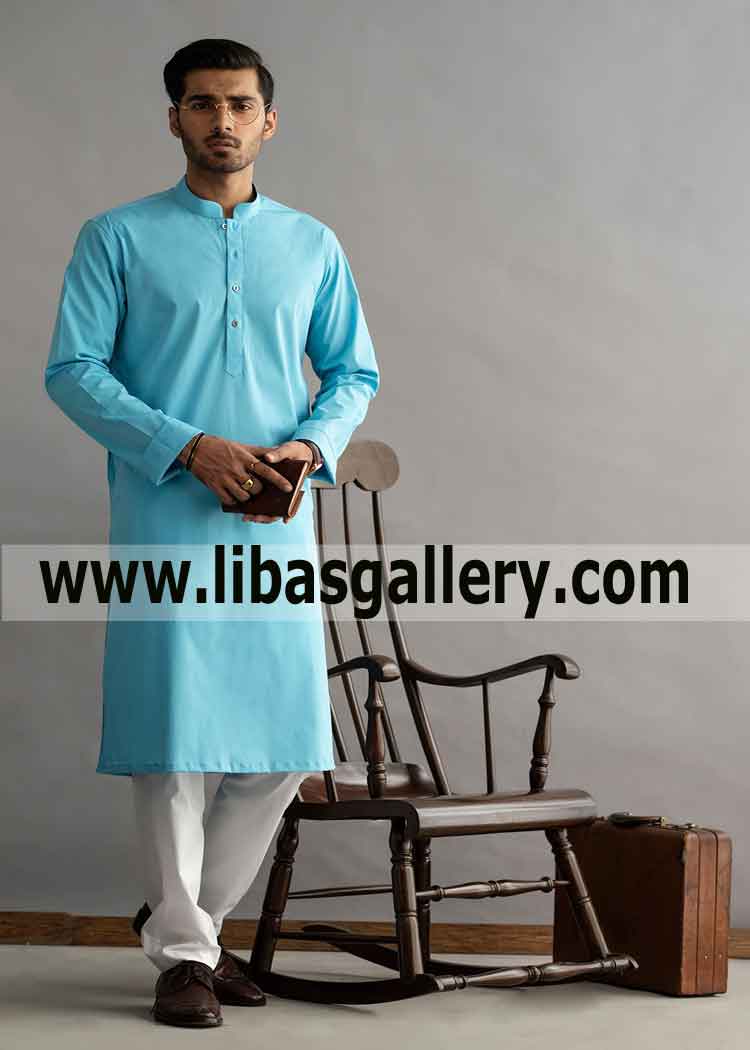 pakistani national dress blue kurta white shalwar pajama soft fabric feeling for summer season custom stitching perth sydney australia