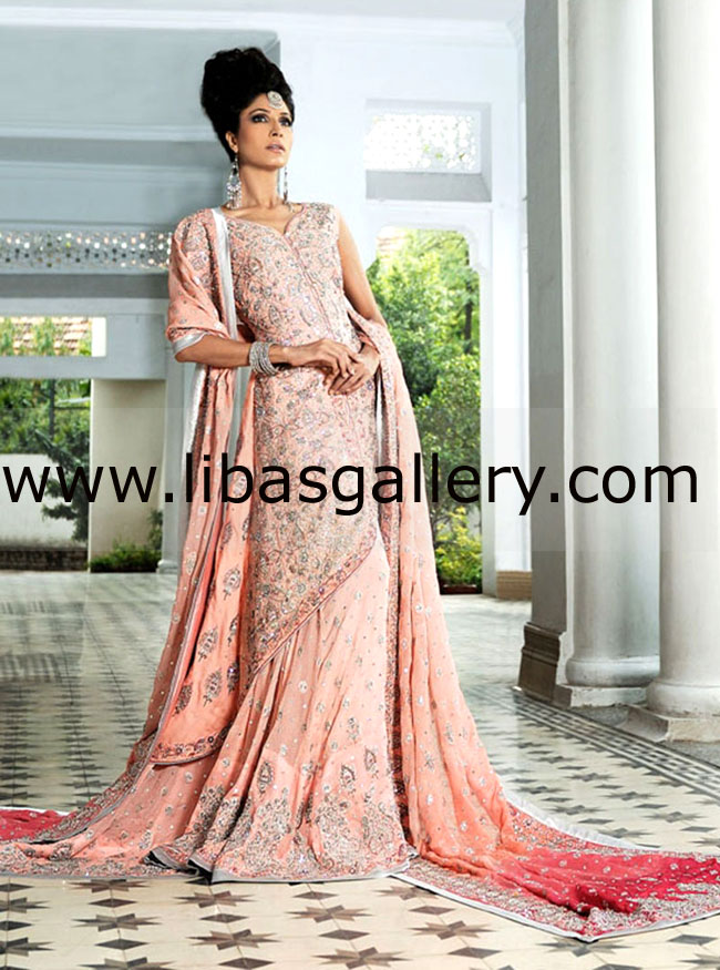 most popular and talented fashion designer Zainab Chottani_Most fascinating stars around the globe , Peach Chiffon bridal Dresses The latest from Zainab Chottani Online UK USA Canada Australia