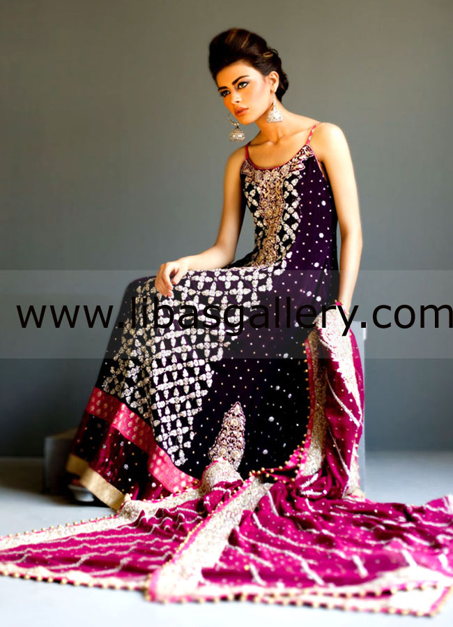 Zainab Chottani_ Jamawar Heavy Embellished Bridal Gown by Zainab Chottani Bridal Lehenga in London, Manchester, Birmingham, Bradford, Bedford, Southall, Surrey Online Boutique