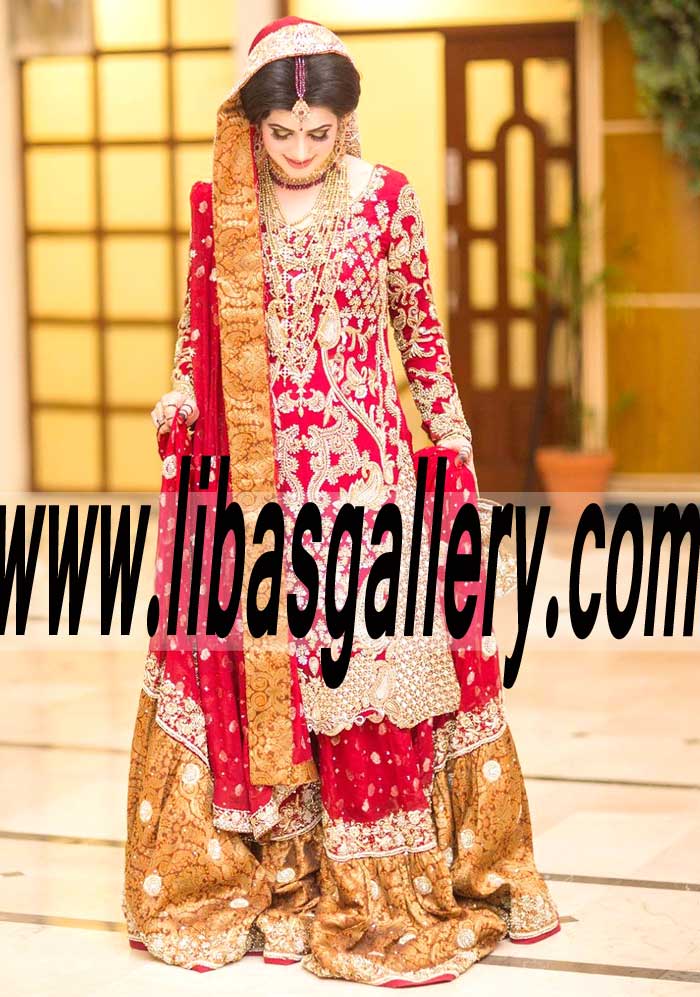 Red Wedding Dresses UK USA Canada Indian Pakistani Red Farshi Sharara ...