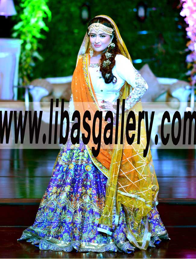Modern Bridal Sharara Dress for Special Occasion and Mehndi Event made on 100 percent pure highest quality fabric with hand work germany qatar usa