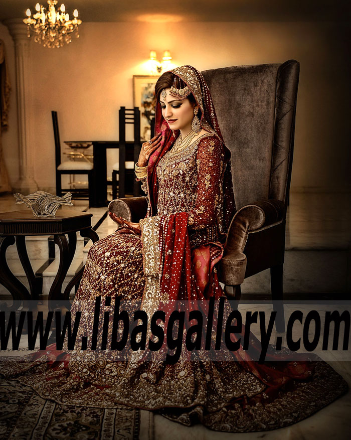 pakistani maroon bridal dress